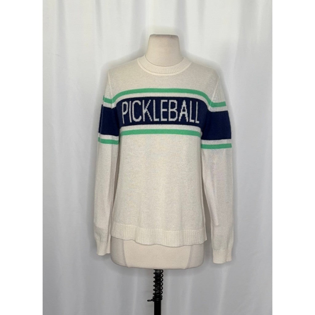 NWT!! ALASHAN Cashmere Pickleball Sweater Pullover Sporty Text Script Small