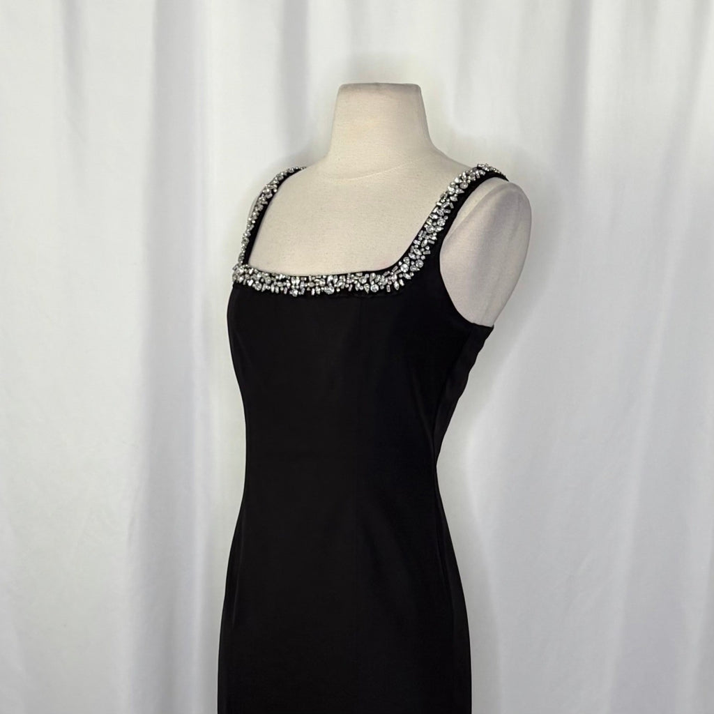 CAMILA COELHO Black Embellished Midi Sheath Dress Glam Solid Party Cocktails XS