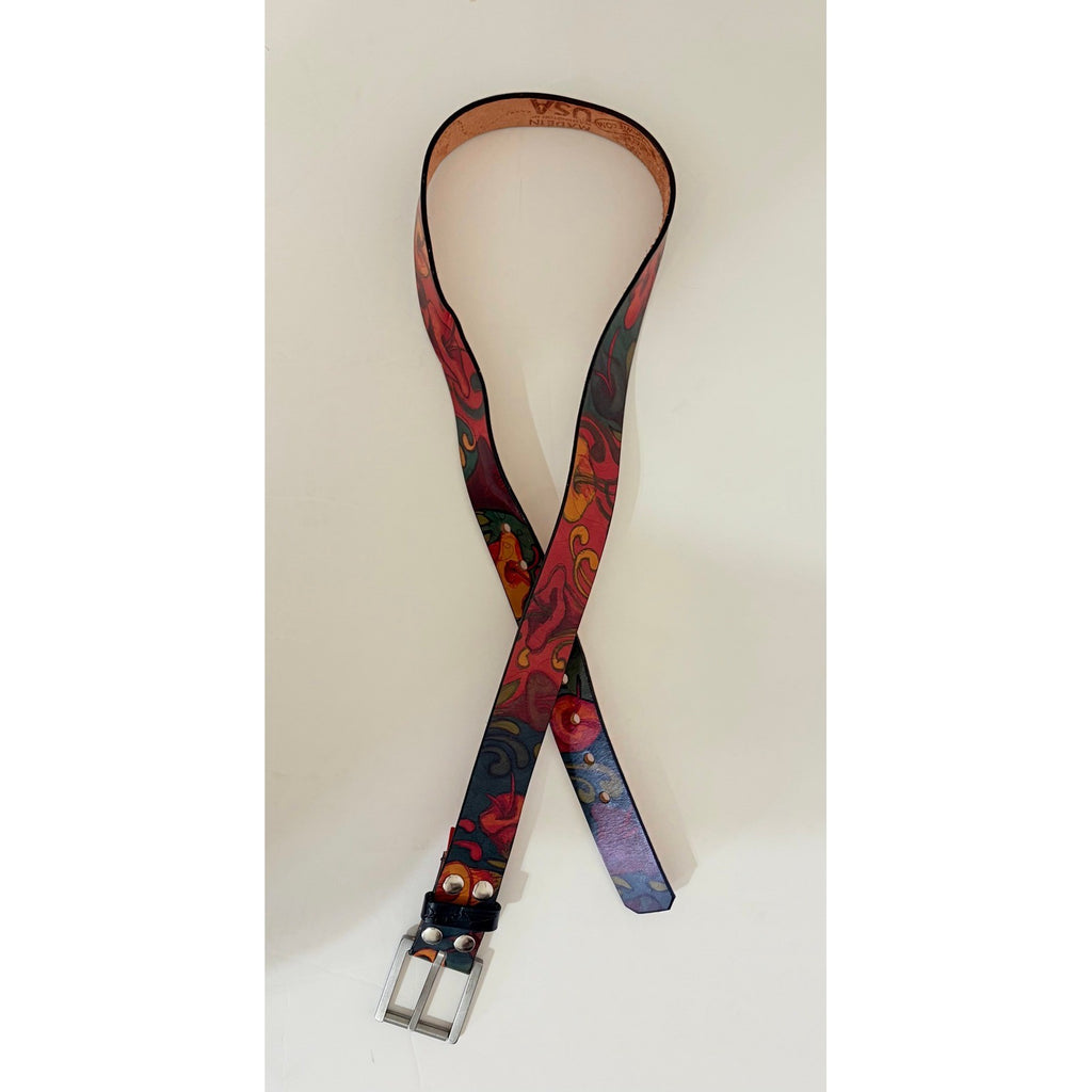 Unisex JON WYE Leather Floral Belt Western Retro Made in USA Men Women 46.5"