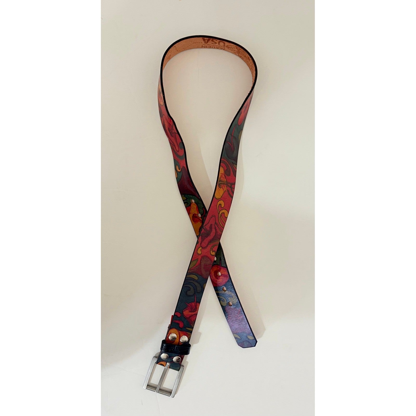 Unisex JON WYE Leather Floral Belt Western Retro Made in USA Men Women 46.5"