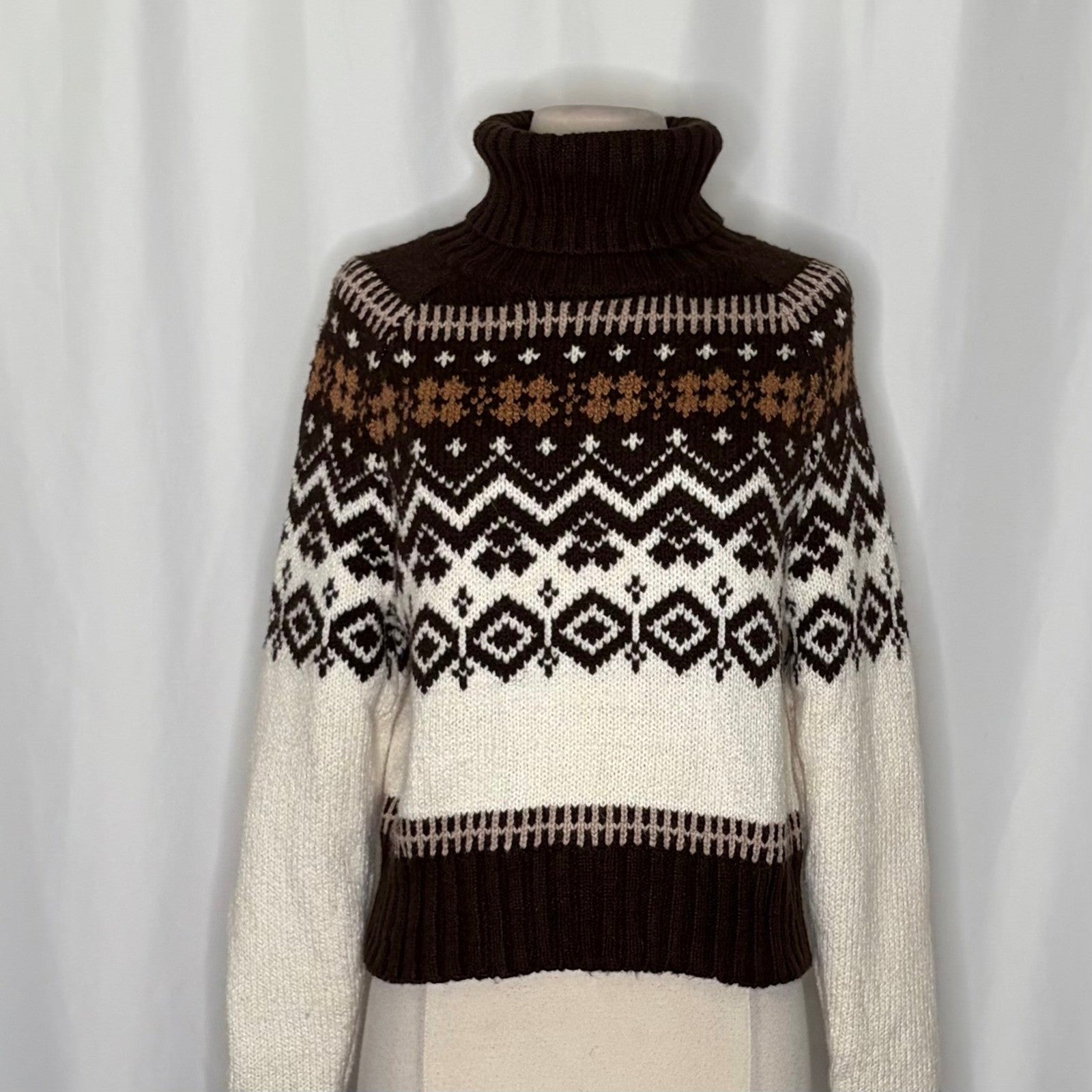AMERICAN EAGLE Fairisle Snowdrift Turtleneck Sweater Cropped Fair Isle Small