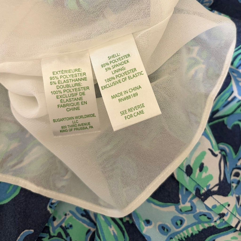 LILLY PULITZER Cristiana Dress High Tide Navy Take It Or Leaf It Smocked 0