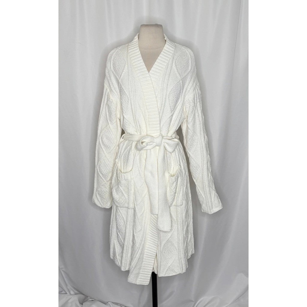 BEACH RIOT Rinna Chenille Robe Cream Cable Knit Belted Pockets X-Small Small