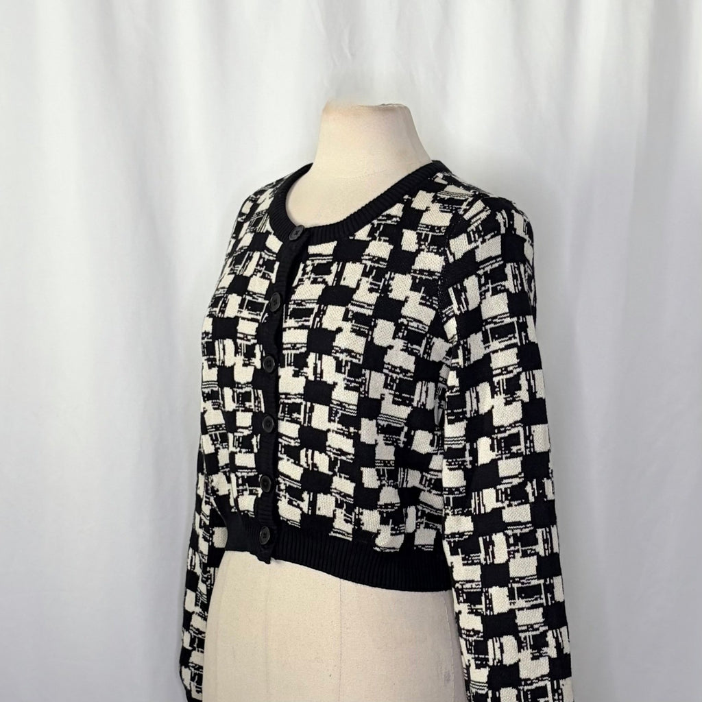 NWT!! CLEOBELLA Marybeth Biarritz Cardigan Sweater Black Ivory Cropped Large