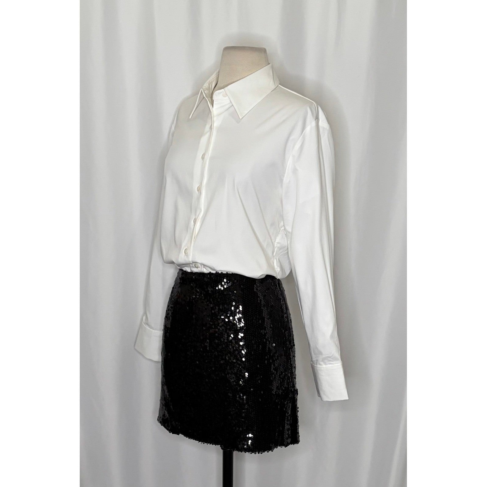 Anthropologie MARE MARE Buttondown Sequin Twofer Dress Black White X-Small