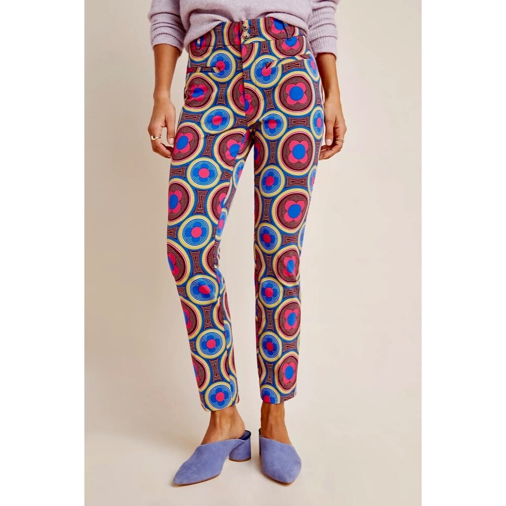 ANTHROPOLOGIE The Slim Trousers Pants Retro Floral Cropped Bright Size 4