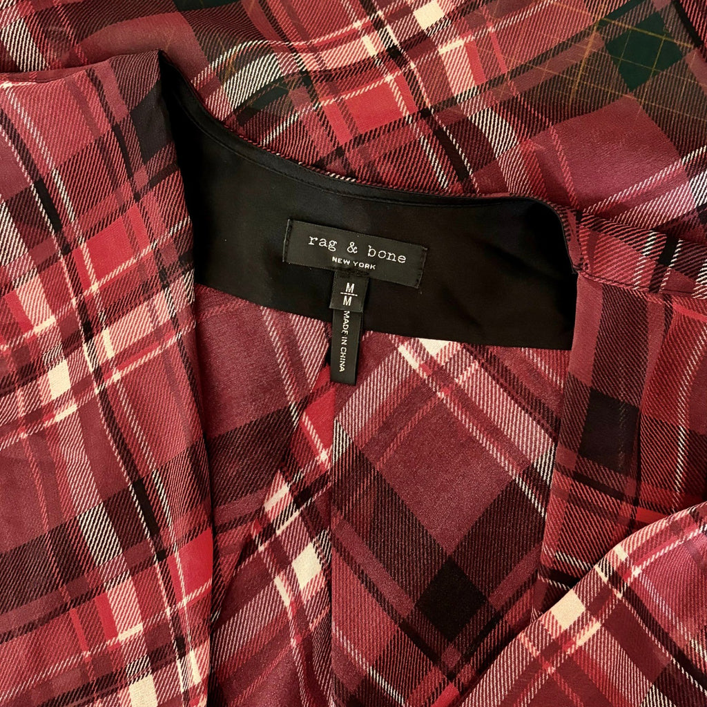 RAG & BONE Silk Victor Plaid Surplice Top Blouse Shirt Drapey High Low Medium