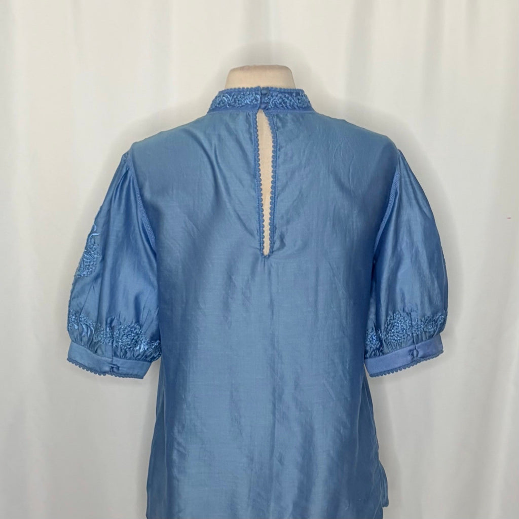 Anthropologie PAYAL JAIN Embroidered Carrington Floral Blouse Top Silk Medium