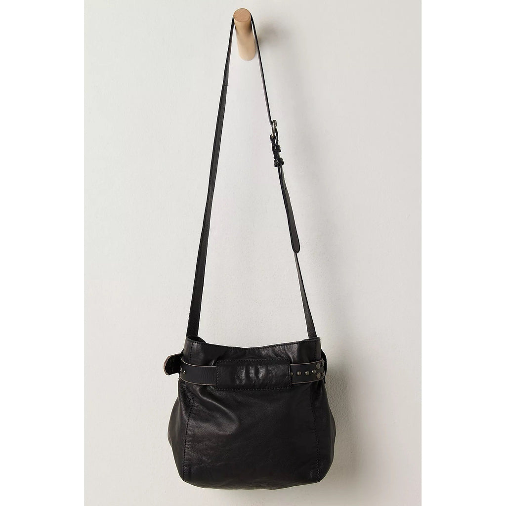 NWT!! FREE PEOPLE Black Leather Embellished Belt Bucket Bag Studded Studs Solid