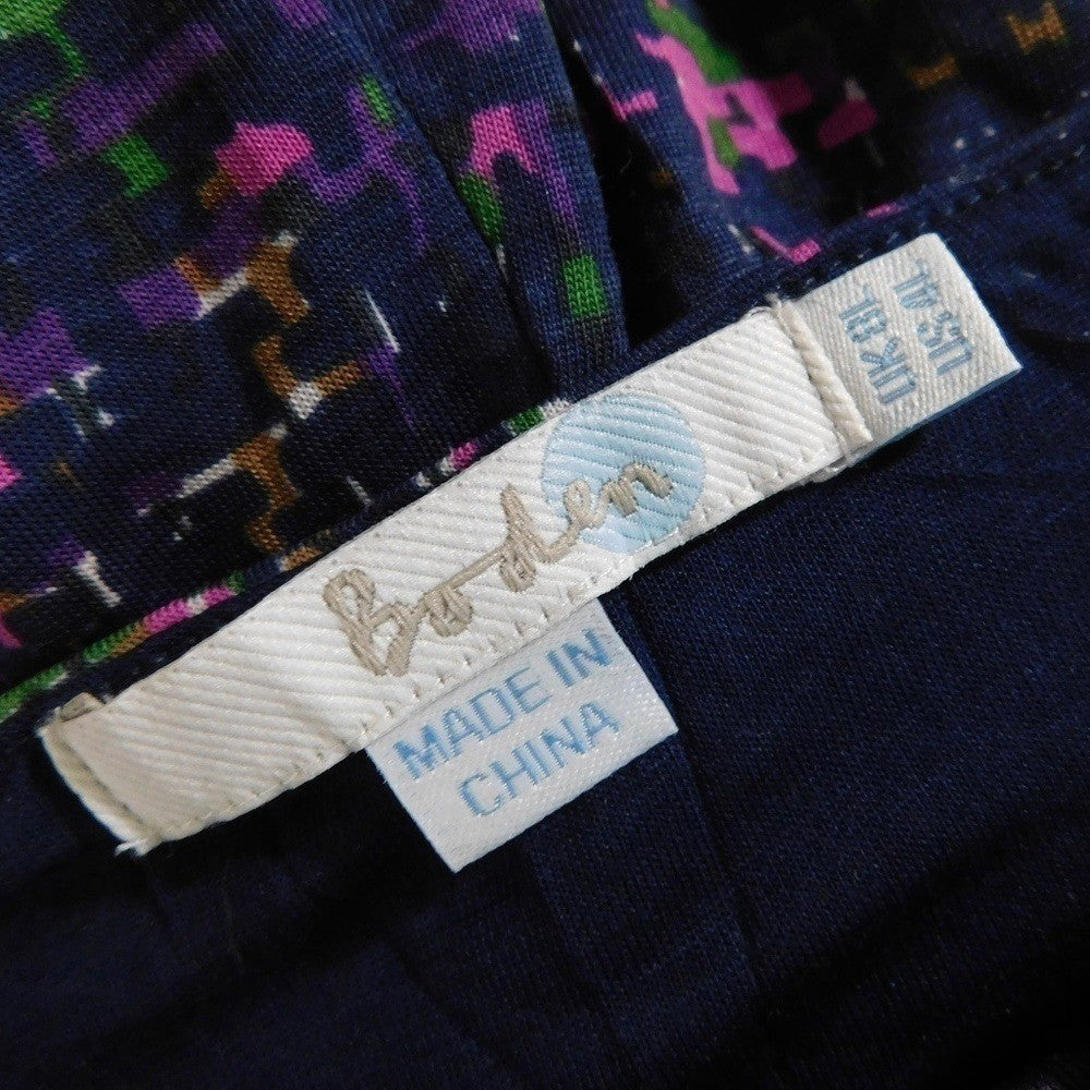 BODEN Drape Neck Pleated Ruched Midi Dress Abstract Print Knit Pleats 4L 4 Tall