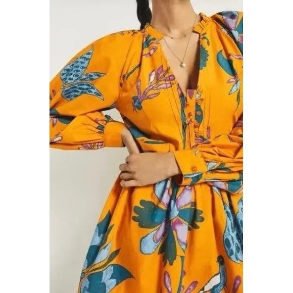 NEW!! Anthropologie LET ME BE Tropical Floral Dress Raglan Long Sleeves Large