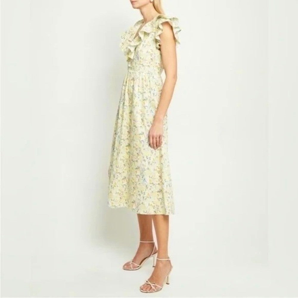 O.P.T. Kate Floral Ruffled Midi Dress One Pretty Time Pockets Ruffles Small