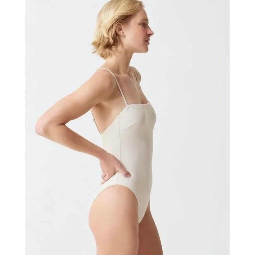 NWT!! J. CREW Squareneck One Piece Swimsuit Solid Natural Vacation Size 14