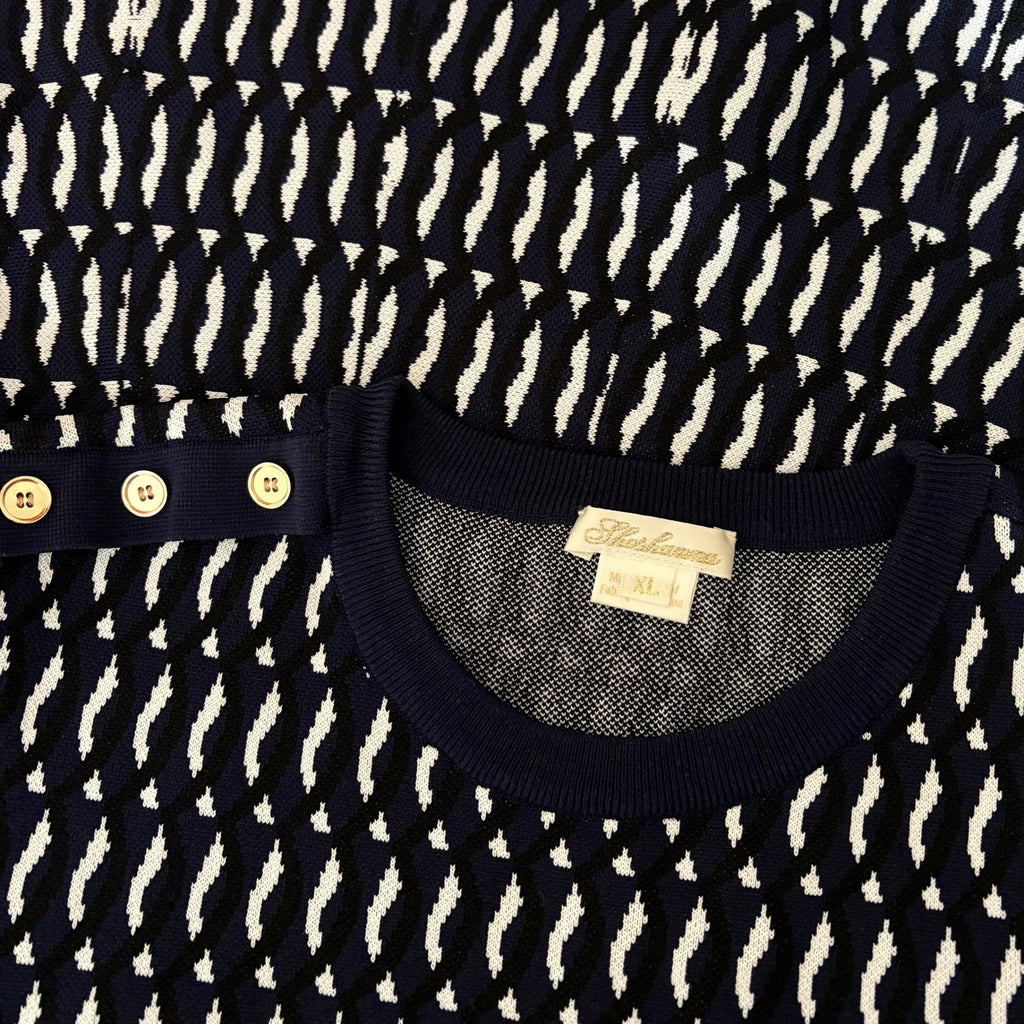 SHOSHANNA Aspen Intarsia Knit Dress Navy Blue White Dropwaist Crew Neck X-Large
