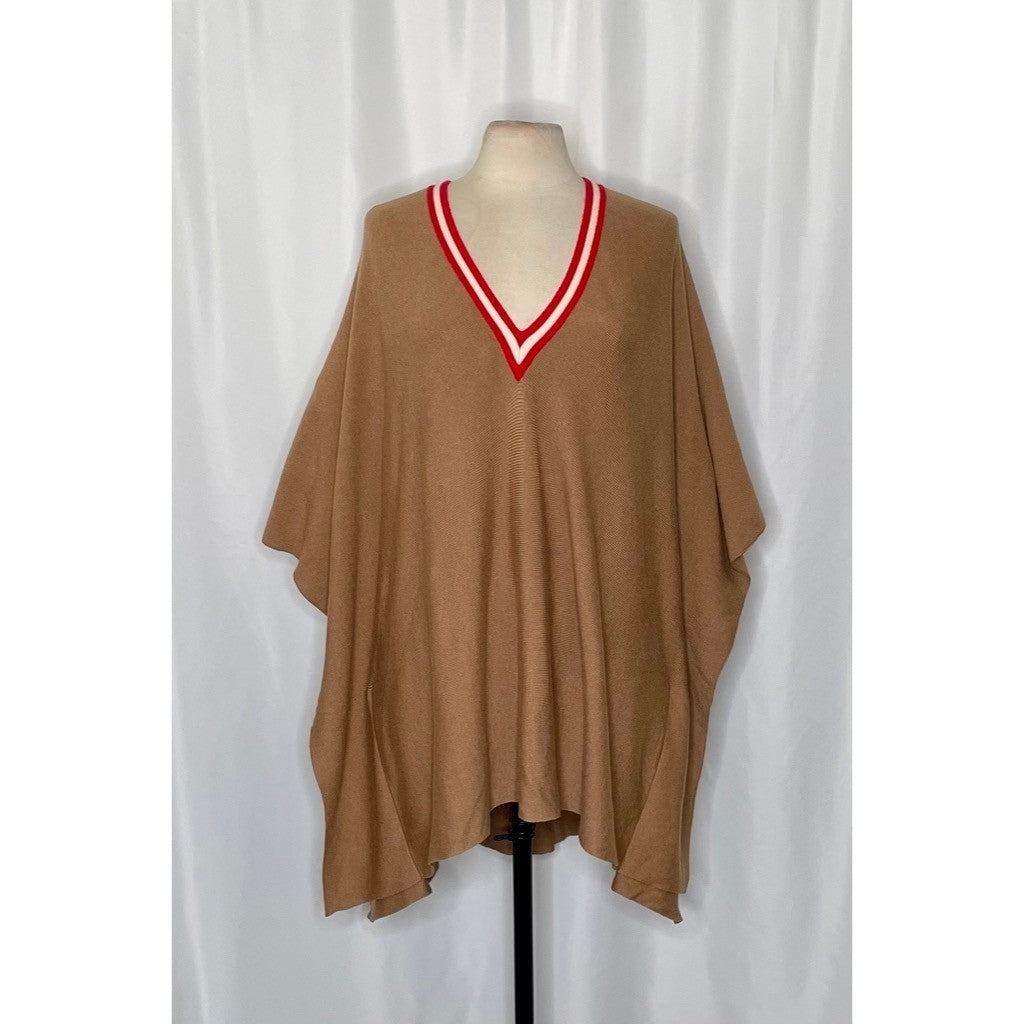 MERSEA Anywhere V Neck Poncho Birch Brown Red Stripe Mer Sea One Size OS