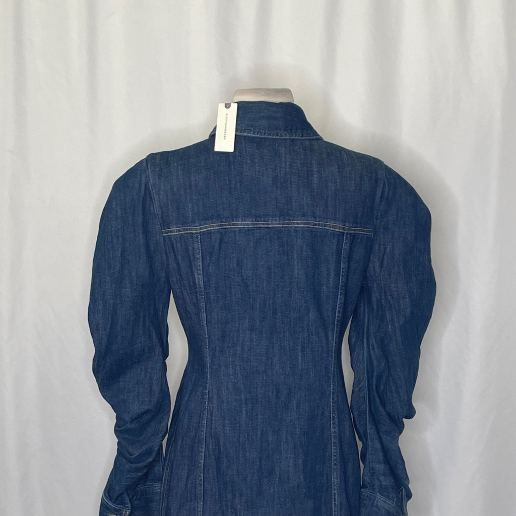 NWT! Anthropologie PILCRO Long-Sleeve Button-Front Seamed Denim Mini Dress Small
