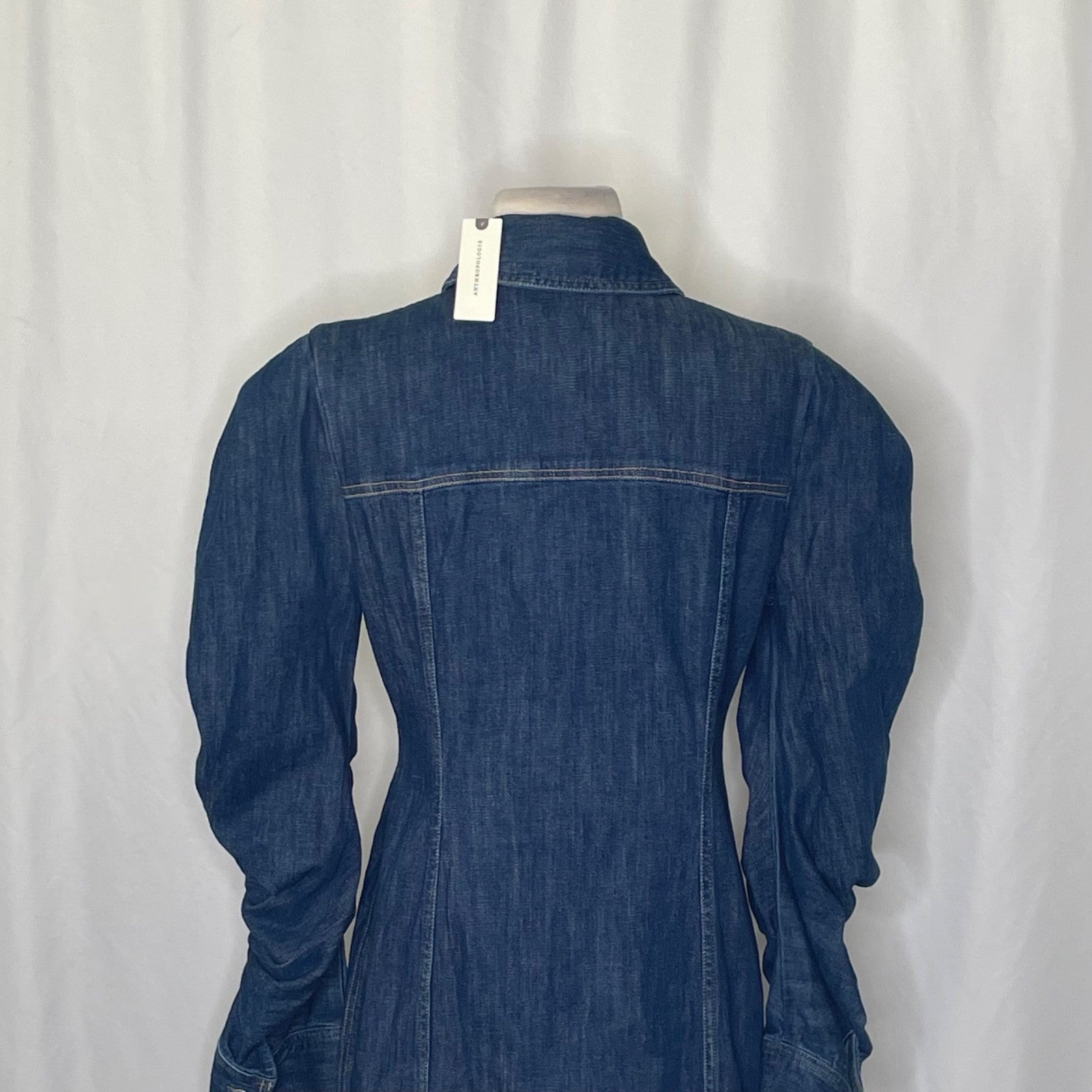 NWT! Anthropologie PILCRO Long-Sleeve Button-Front Seamed Denim Mini Dress Small