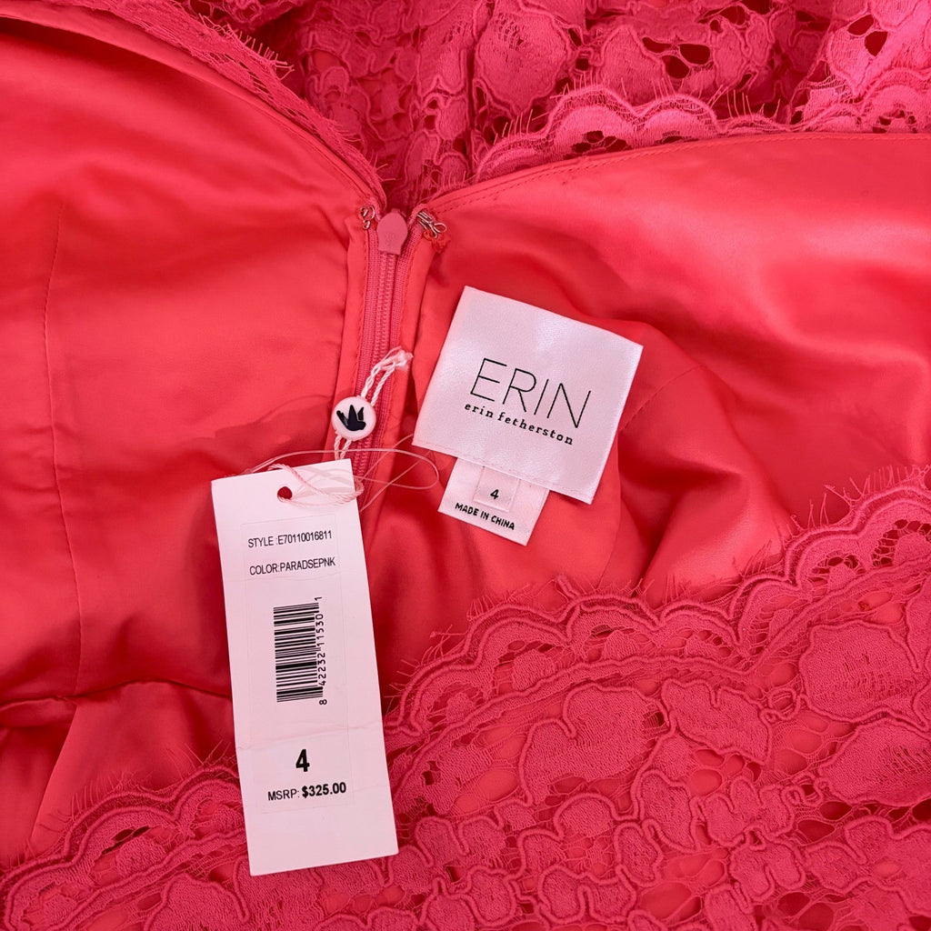 NWT!! ERIN FETHERSTON Pink Floral Lace Dress Fit N' Flare Coquette Lacey Size 4