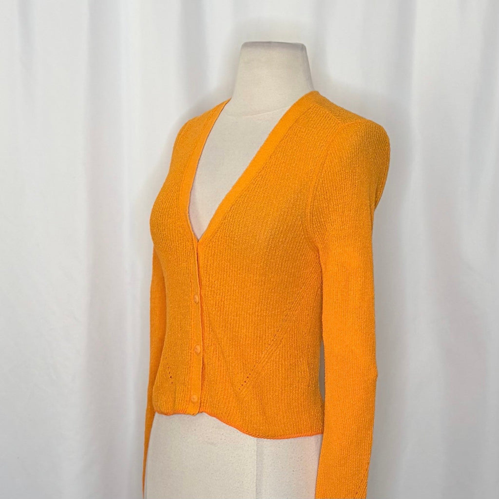 RAG & BONE Soleil Ribbed Cotton-Blend Cardigan Sweater Marigold Orange Small