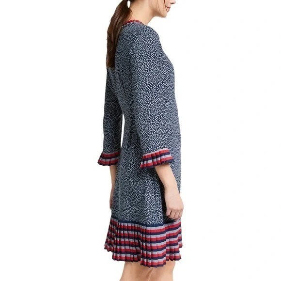 NWT!! BODEN Lara Polka Dot Striped Pleated Trim Dress Cluster Spot 6L 6 Tall