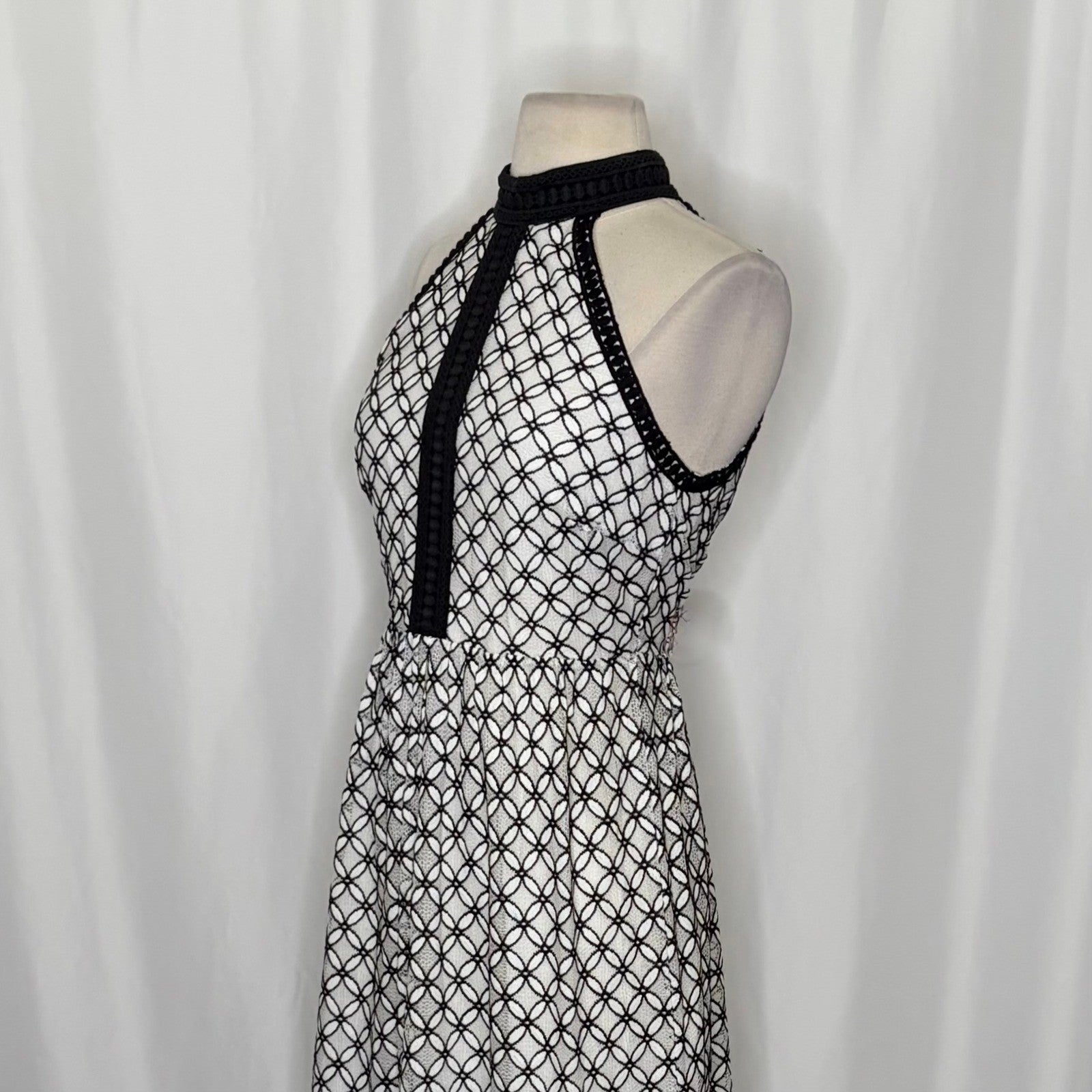 Anthropologie ERI + ALI Ninetta Lace Dress Halter Neck Black White Lacey Size 4