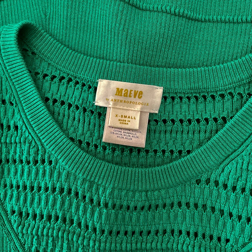 Anthropologie MAEVE Promenade Pointelle Knit Dress Solid Green Flirty X-Small