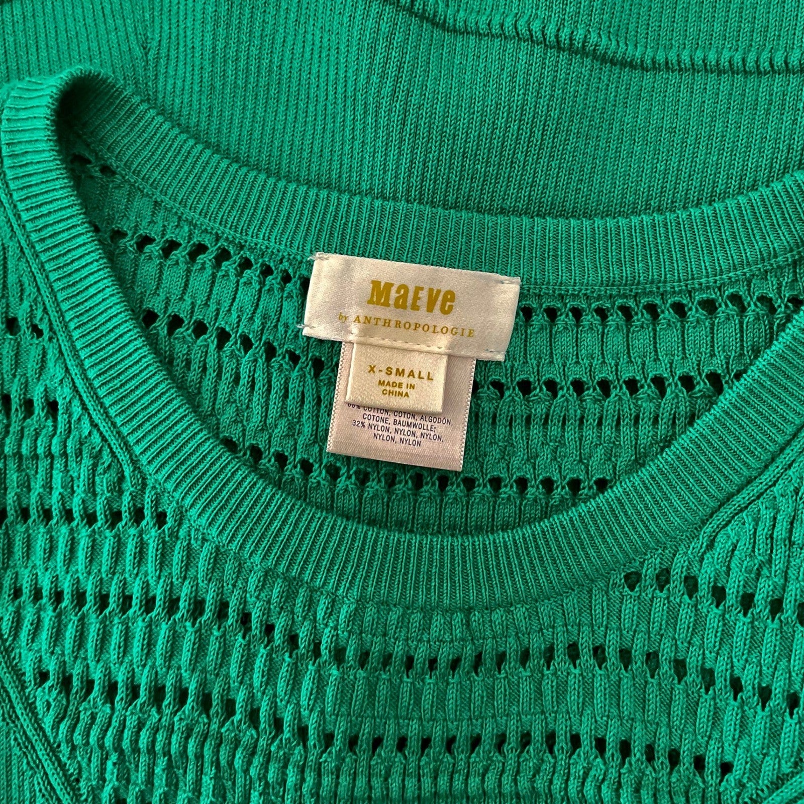 Anthropologie MAEVE Promenade Pointelle Knit Dress Solid Green Flirty X-Small