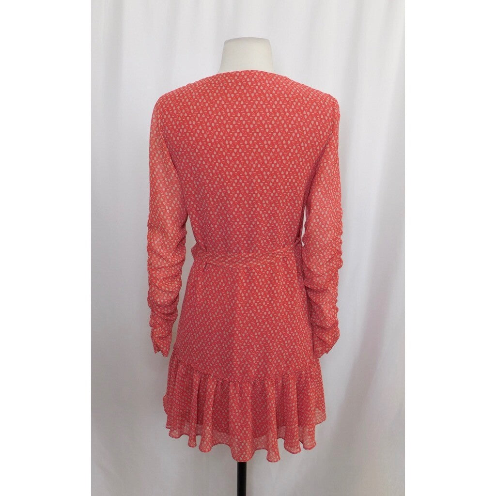 ALLSAINTS Flores Heart Print Wrap Dress Ruched Ruffle Red All Saints X-Small