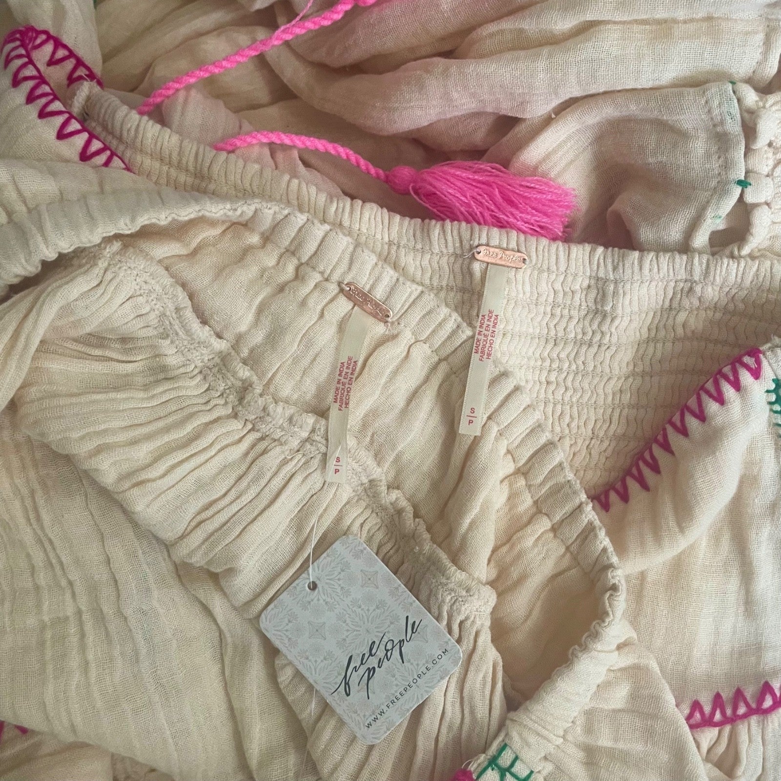 NWT!! FREE PEOPLE Island Time Embroidered Set Skirt Halter Top Gauzy Small