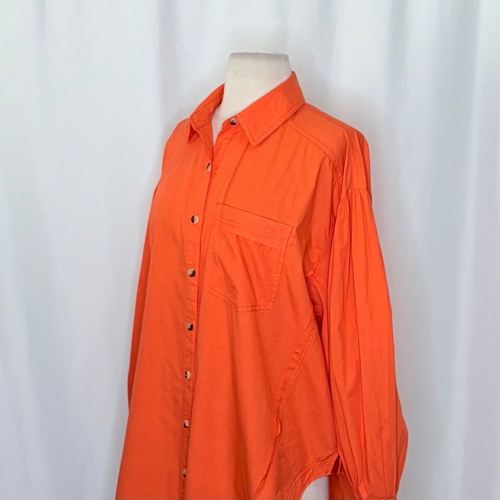 Free People WE THE FREE Happy Hour Poplin Top Buttondown Solid Orange X-Small