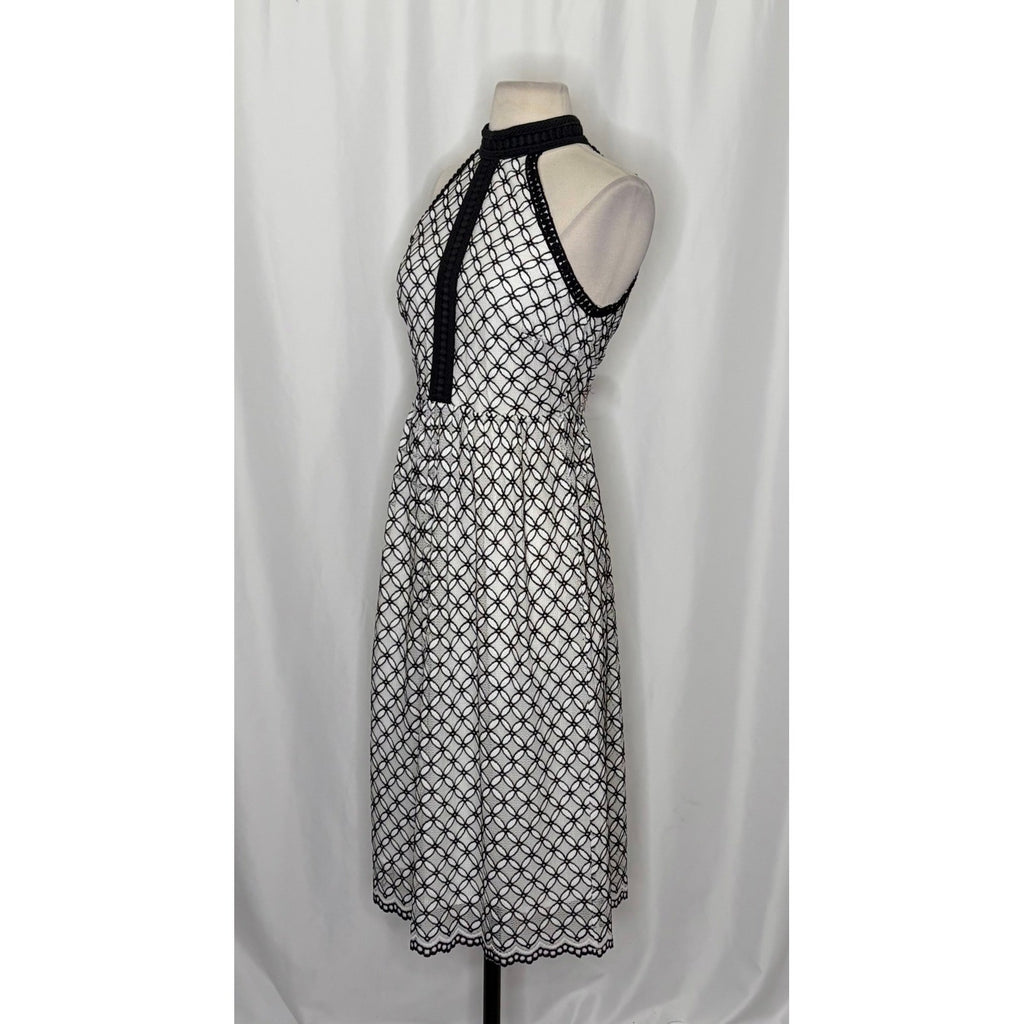 Anthropologie ERI + ALI Ninetta Lace Dress Halter Neck Black White Lacey Size 4