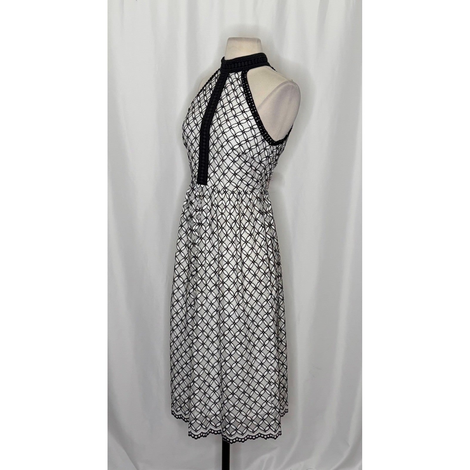 Anthropologie ERI + ALI Ninetta Lace Dress Halter Neck Black White Lacey Size 4