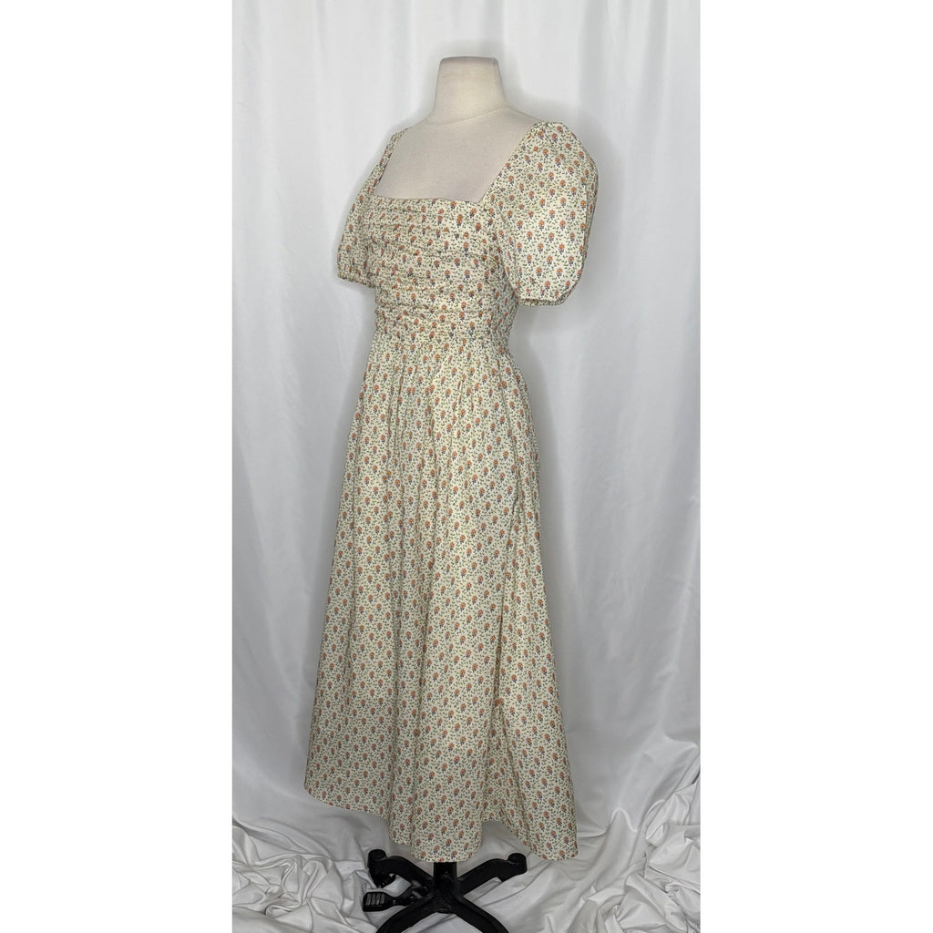 O.P.T. One Pretty Time River Smocked Floral Midi Dress Puff Sleeves X-Small