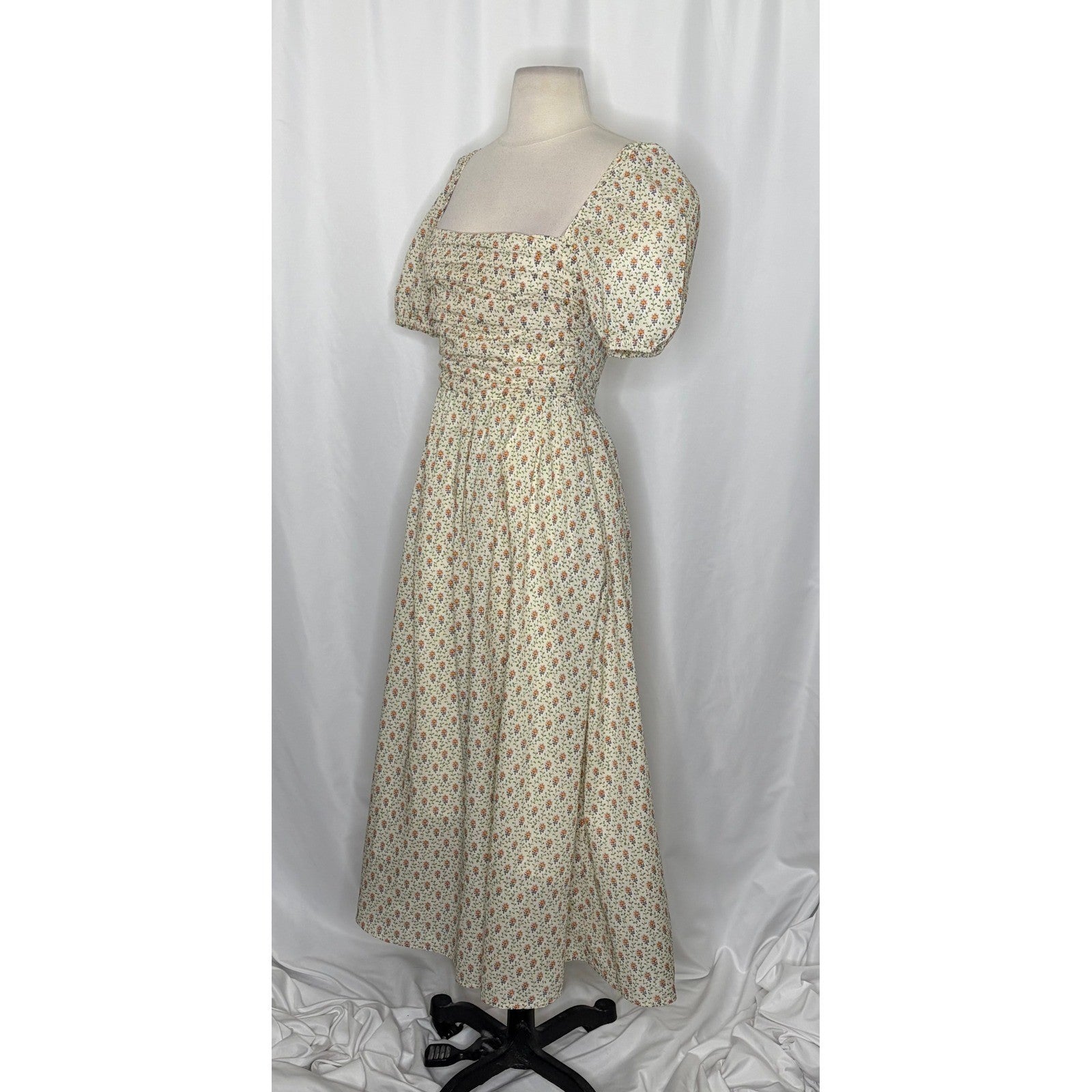 O.P.T. One Pretty Time River Smocked Floral Midi Dress Puff Sleeves X-Small