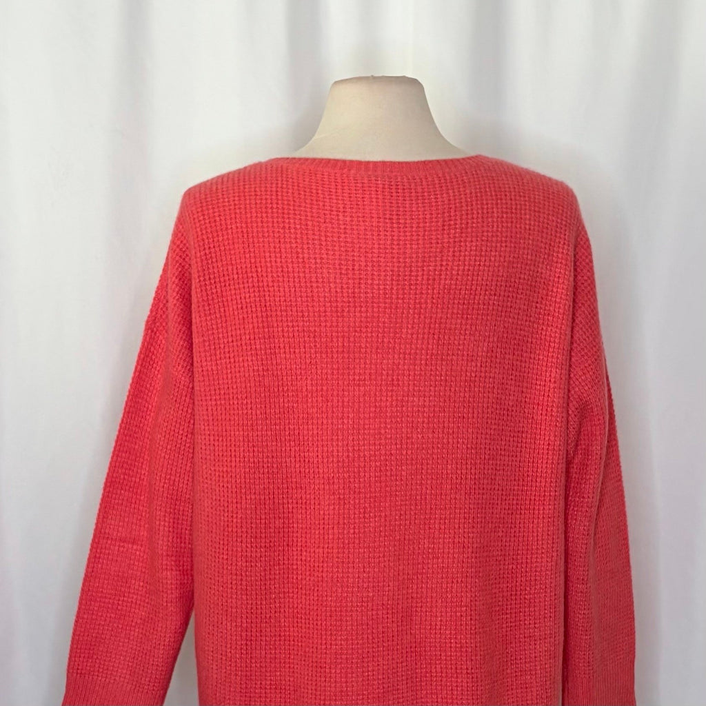 WHITE + WARREN Pink Cashmere Knit Pullover Sweater Pockets Solid Waffle Large