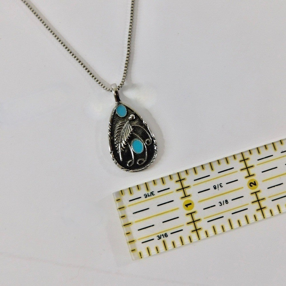 NEW Silver Turquoise Teardrop Pendant Necklace Western Southwestern Cowgirl