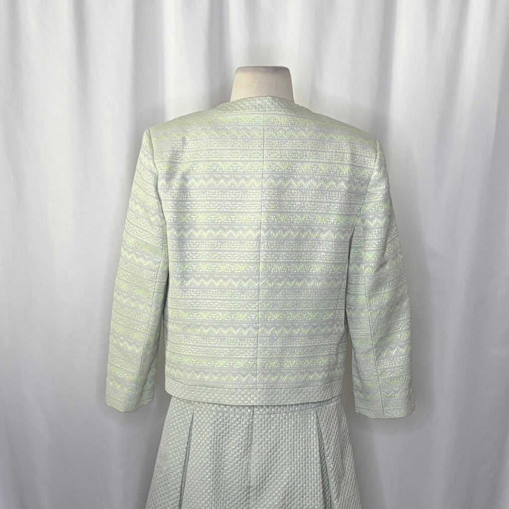 HELENE BERMAN Two Piece Set Blazer Dress Green Metallic Jacquard Size 8