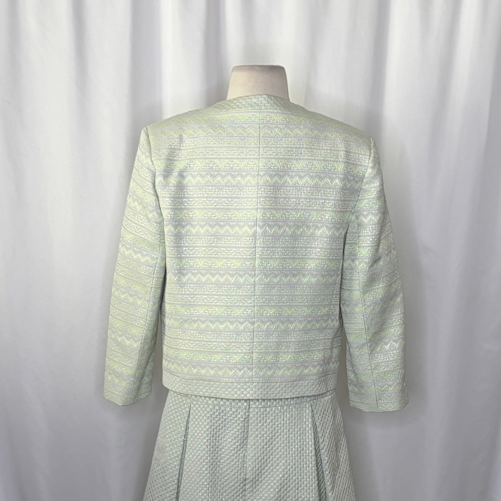 HELENE BERMAN Two Piece Set Blazer Dress Green Metallic Jacquard Size 8