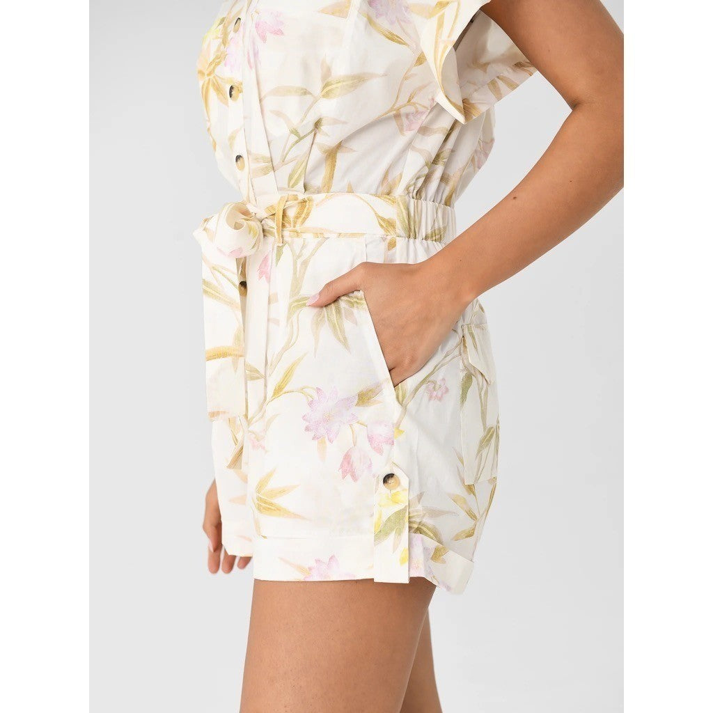 VANESSA BRUNO Eya Playsuit Floral Belted Cargo Pockets Vacation Size 38 / US 6