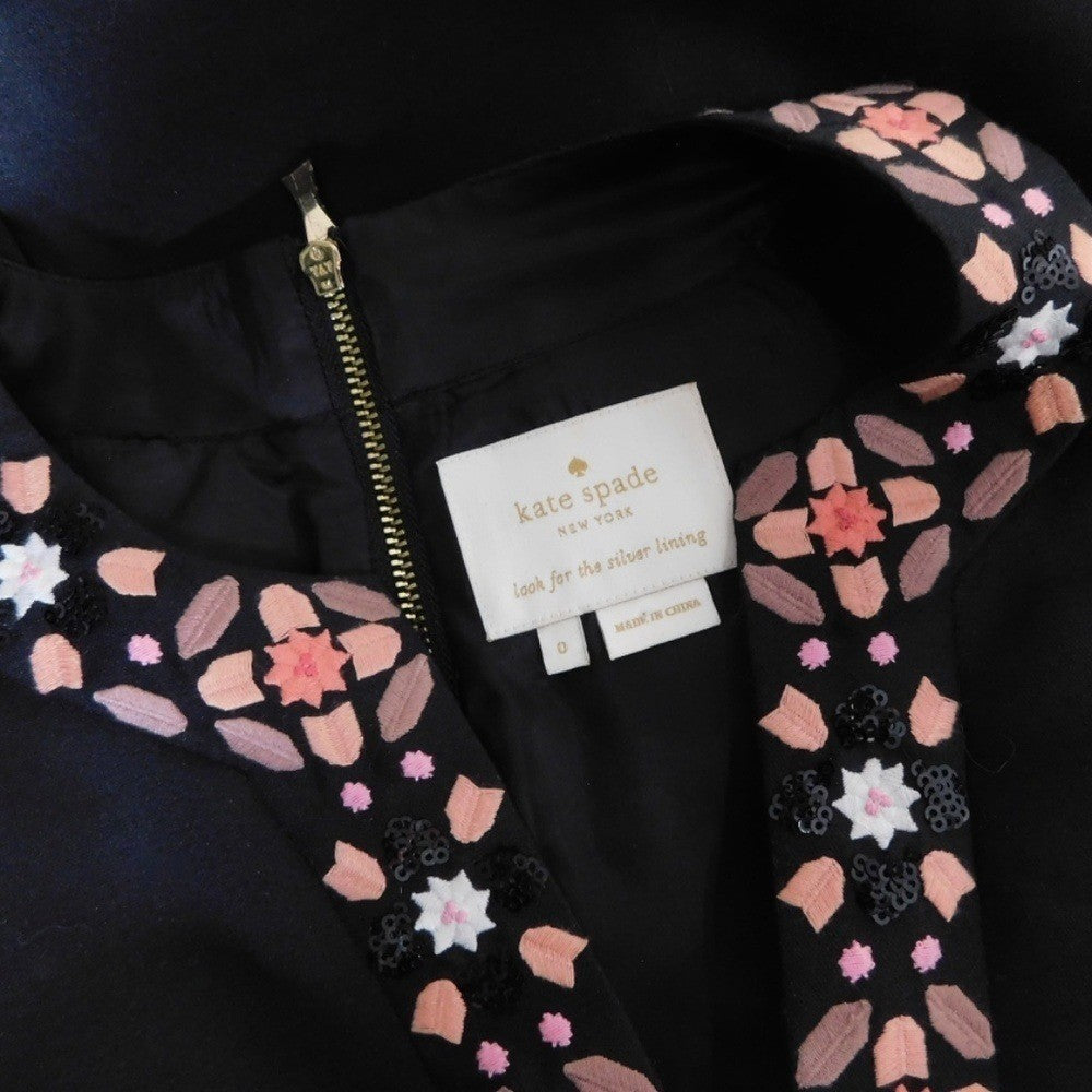 KATE SPADE Black Mosaic Embellished Embroidered Midi Dress Fit N' Flare Size 0