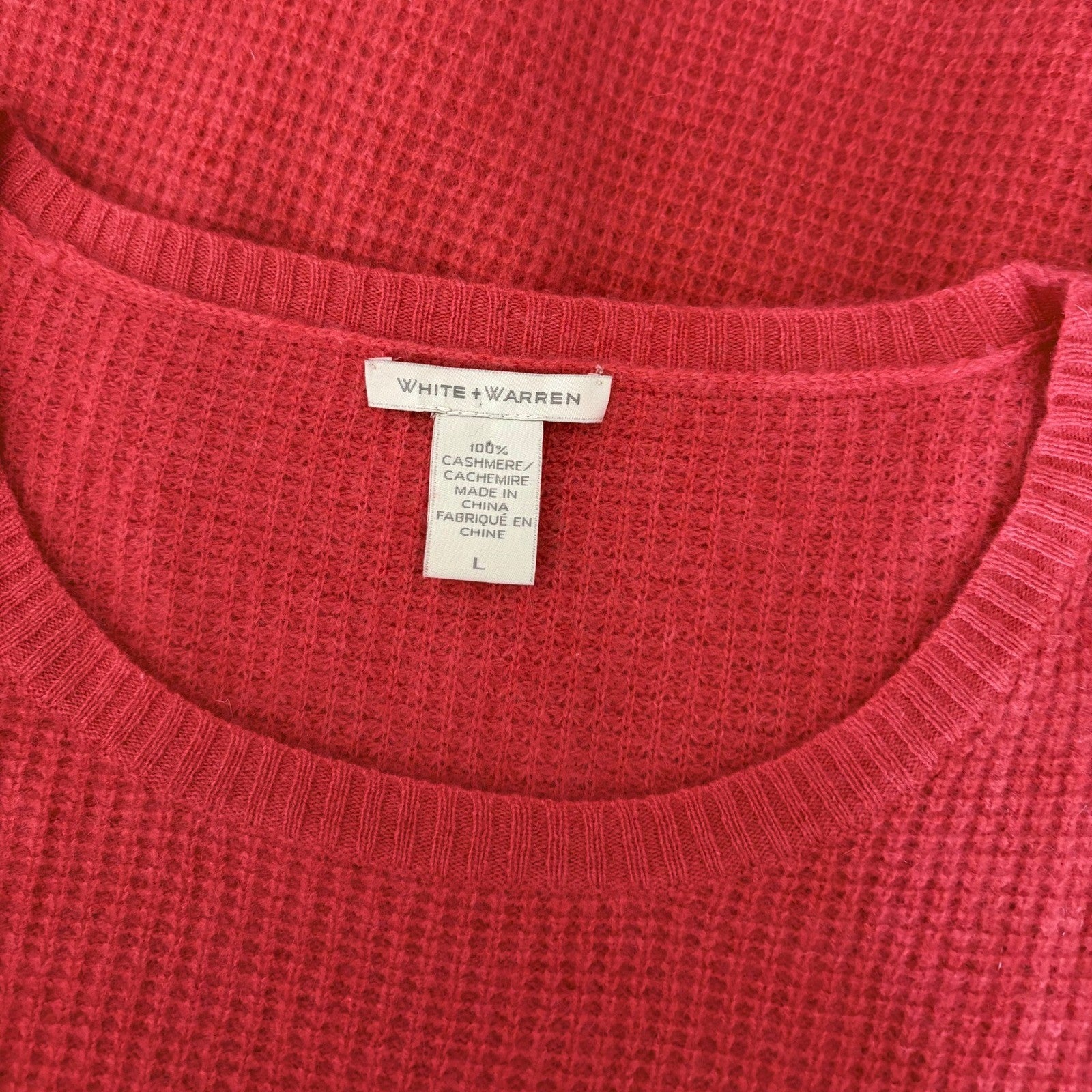 WHITE + WARREN Pink Cashmere Knit Pullover Sweater Pockets Solid Waffle Large