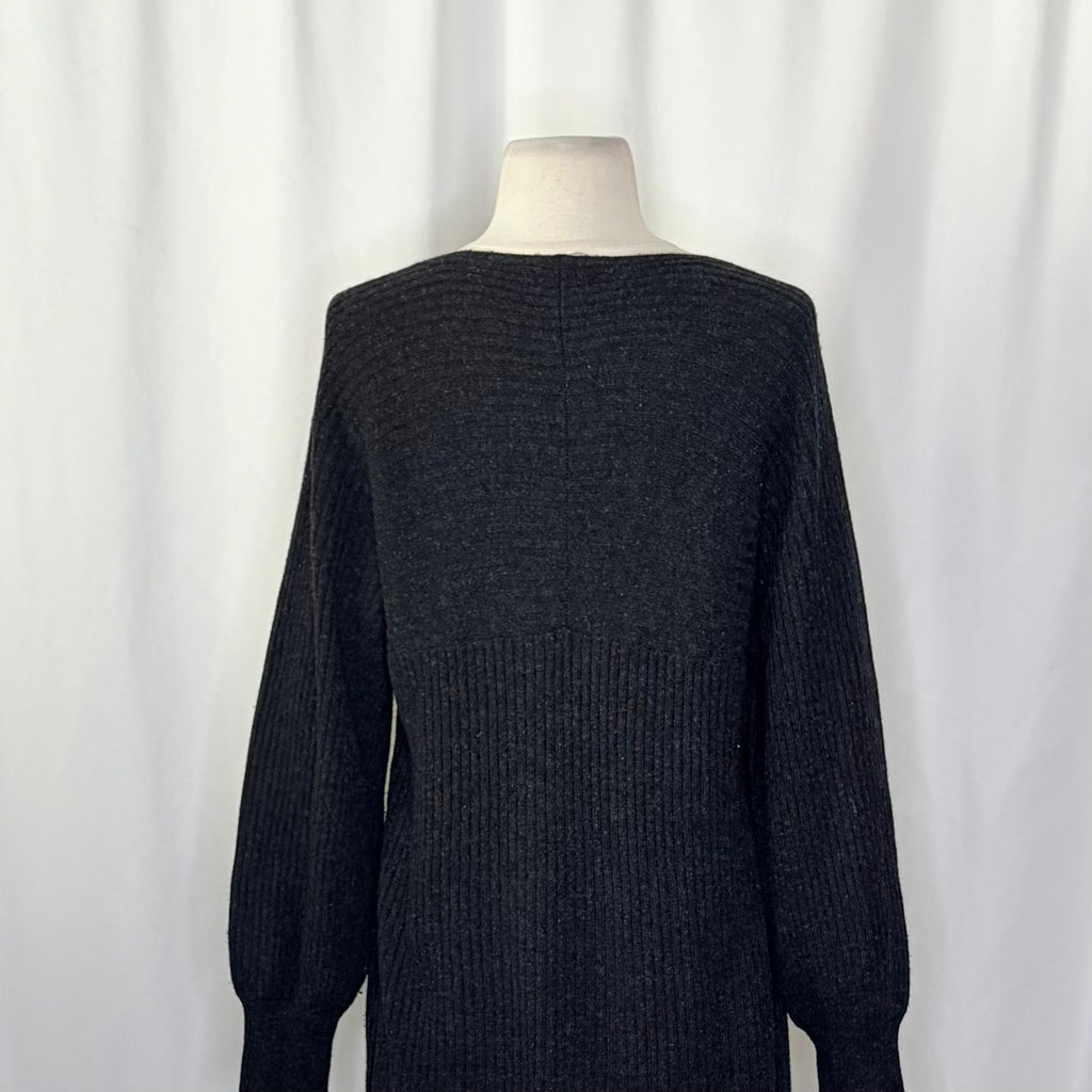 VINCE Cashmere Wool Grey Ribbed Knit Sweater Dress Raglan Sleeves Preppy Small