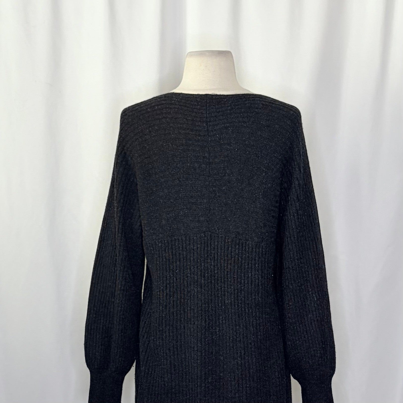 VINCE Cashmere Wool Grey Ribbed Knit Sweater Dress Raglan Sleeves Preppy Small