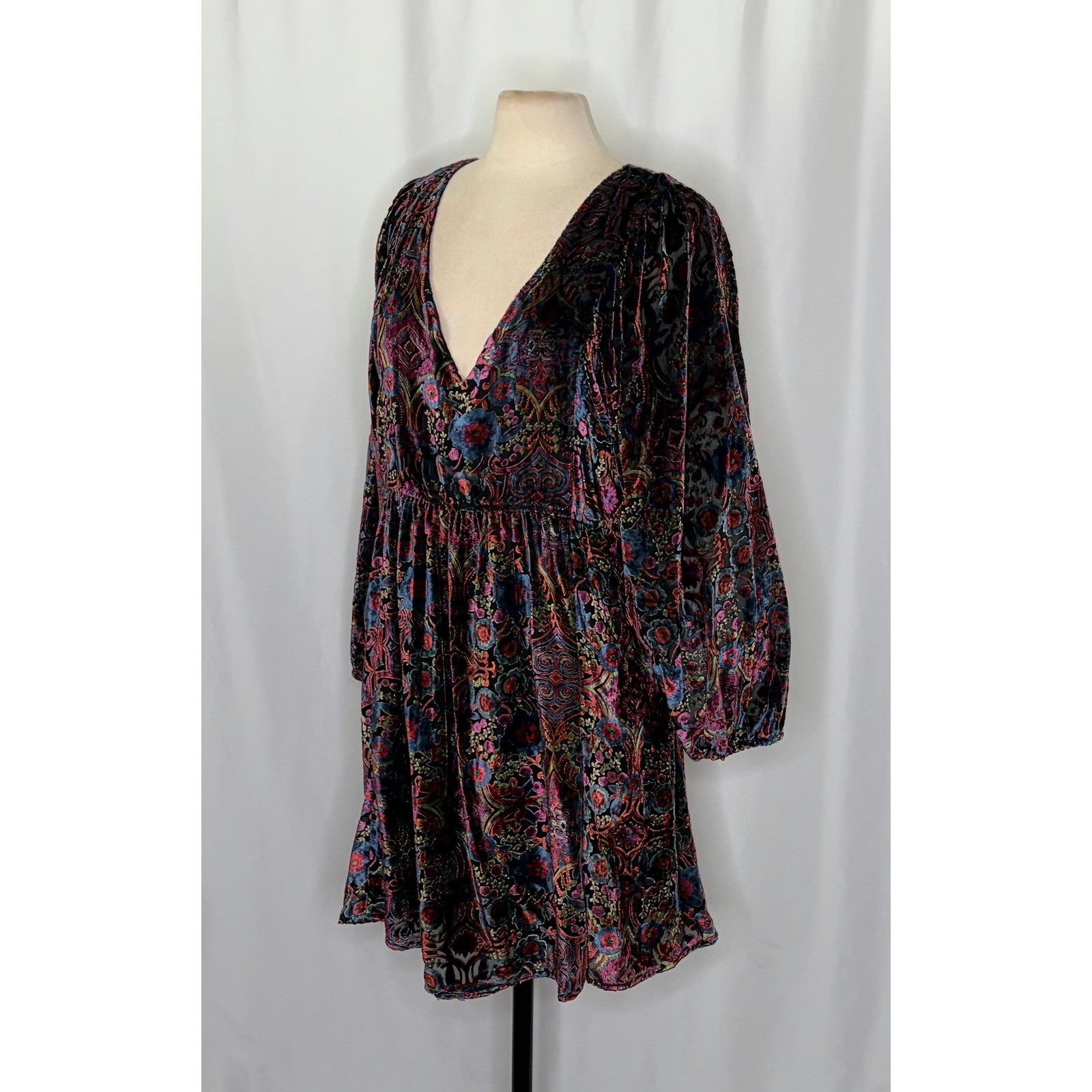 By ANTHROPOLOGIE Mona Floral Burnout Velvet Mini Dress Pockets Party Large
