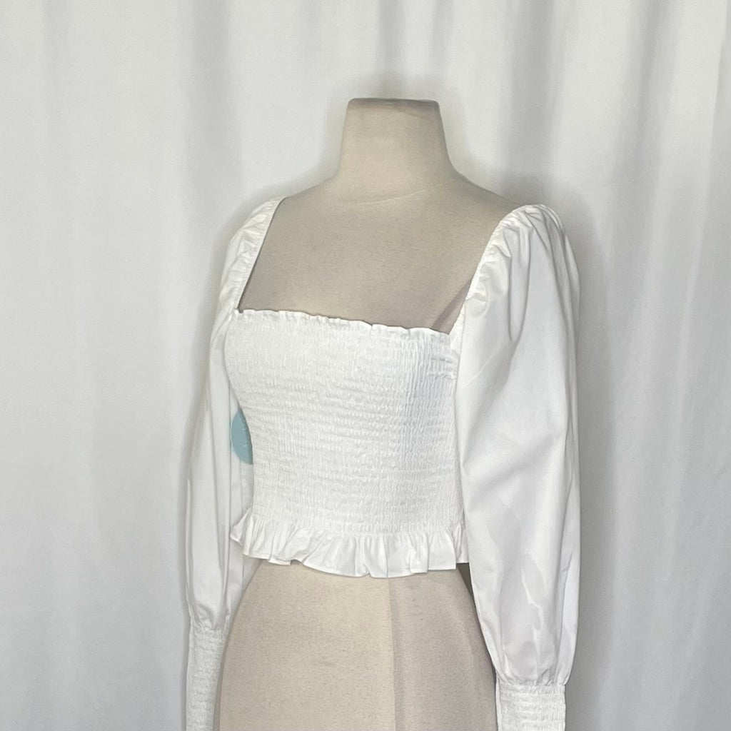 NWT!! HILL HOUSE The Grace Nap Top Smocked Solid White Cropped Ruffled Small