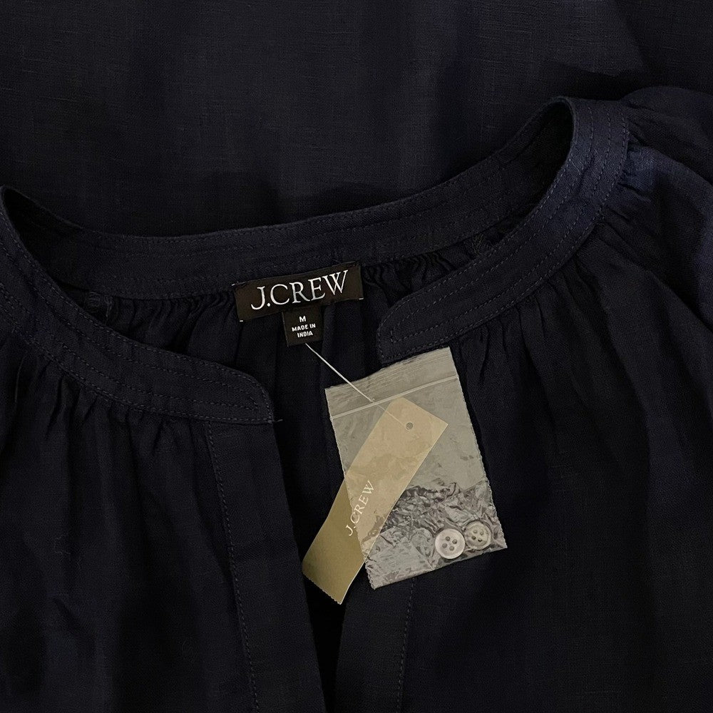 NWT!! J. CREW Cabana Mini Dress Linen Navy Blue Belted Solid Vacation Medium