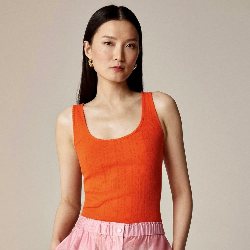 NWT!! J. CREW Pointelle Tank Top Scoop Neck Solid Orange Aperitif Red XX-Small
