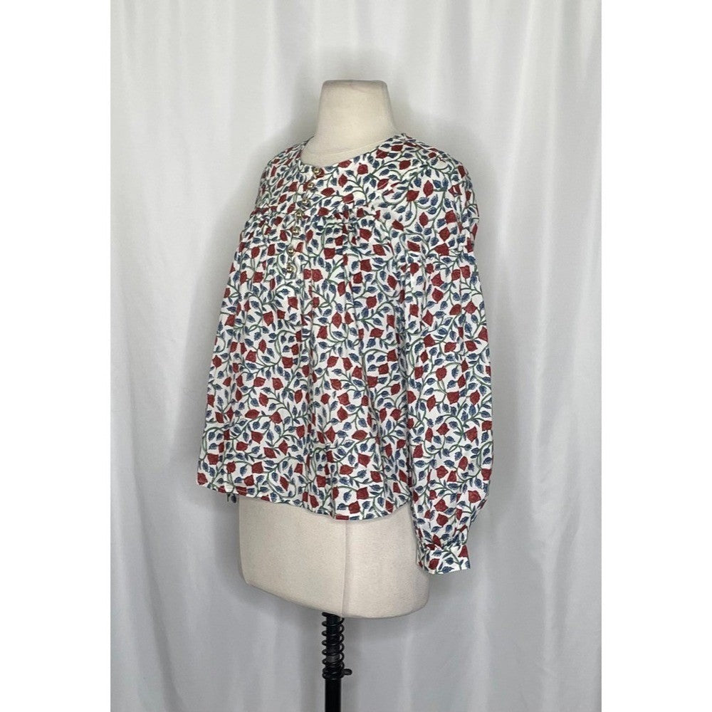 NWT!! J. CREW Shirred Popover Top Blouse Rosewood Floral Preppy Buttons X-Small