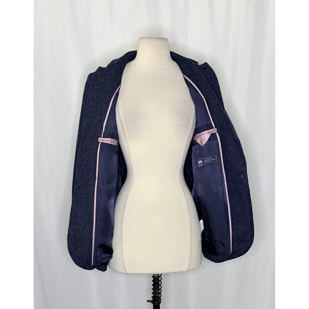J. CREW Wool Alfie Blazer Navy Blue Herringbone Preppy Academia 4P 4 Petite