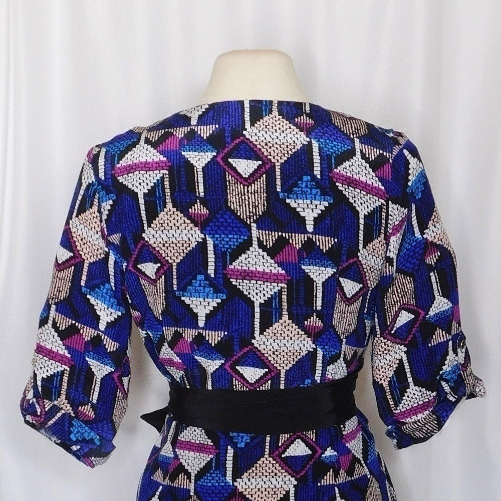 YUMI KIM Silk Faux Wrap Abstract Geometric Print Mini Dress Bright Medium